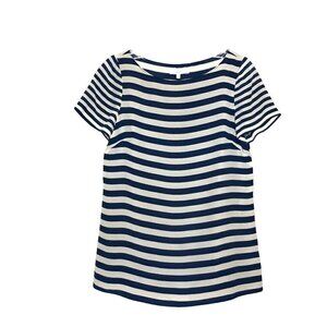 Madewell ELIOT - 100% Silk Navy Blue & White Striped Short Sleeve Top - Size XS